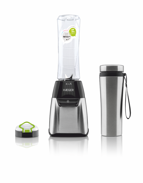 Liquidificadora HAEGER Sports Inox – 350W, Copo TRITAN 600ml, Garrafa Térmica em INOX