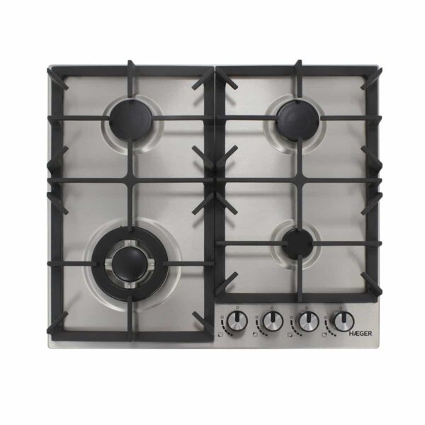 Placa a Gás Encastrável – 4 Zonas, 60cm, 1 Wok, Inox