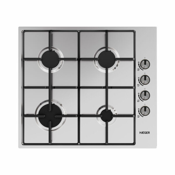 Placa a Gás de Encastre HAEGER – 4 Zonas, 60 cm, Inox